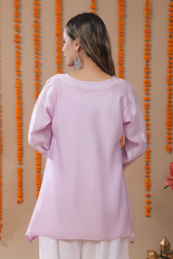Lavender Chanderi Silk Chikankari Embroidery Top