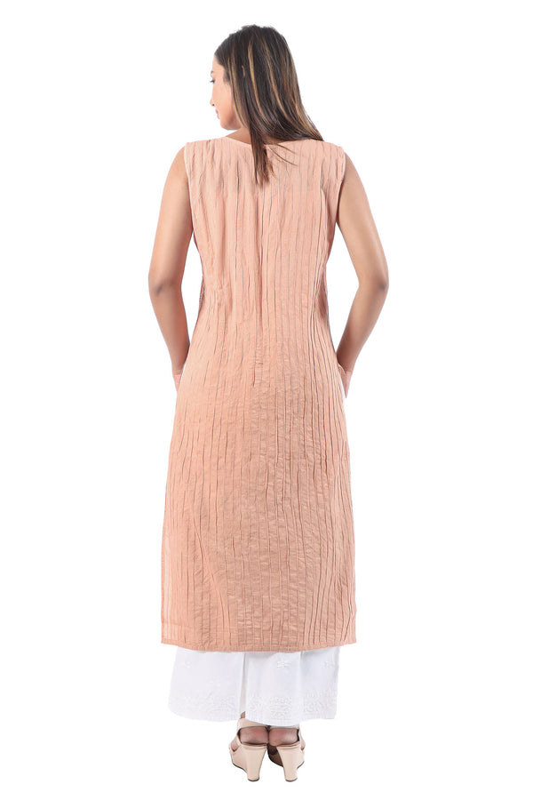 FAWN SLEEVELESS CHIKANKARI KURTA