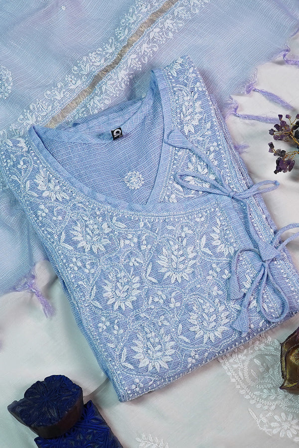 WACA Sheher-e-Aasmaani Neel - Silk Kota Doria Angarkha