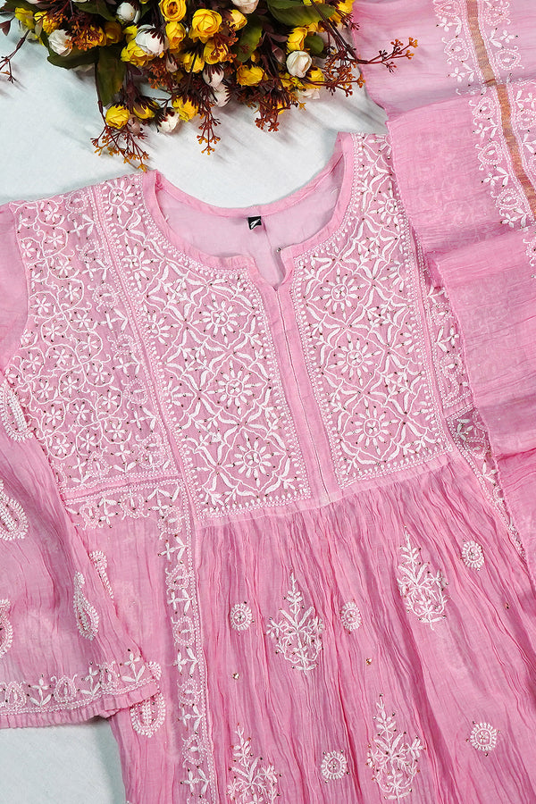 WACA Lucknawi Gulabi Noor - Mul Chanderi Kurta