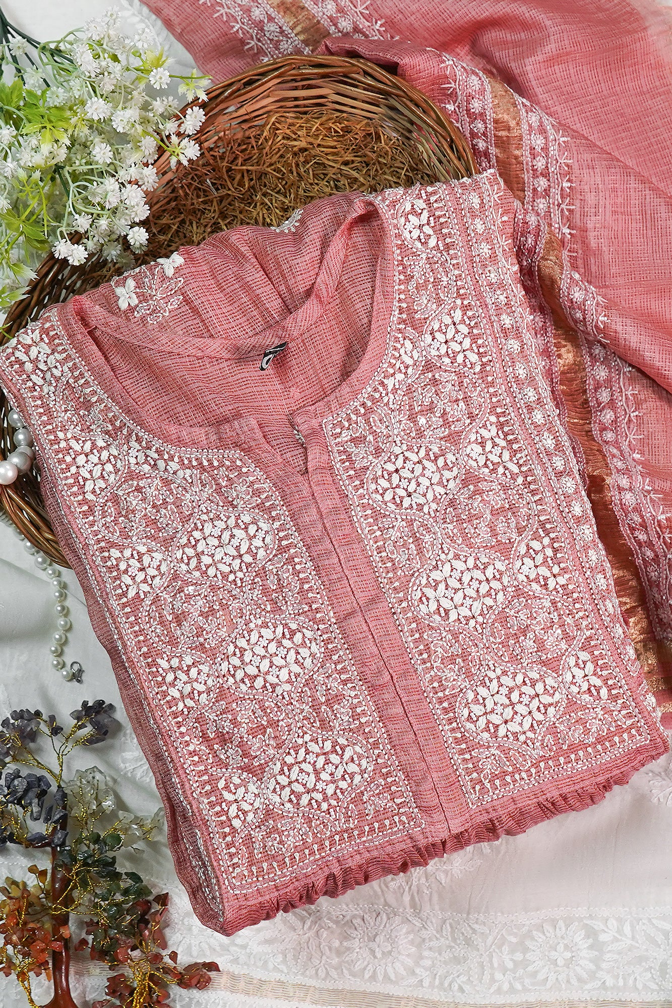 WACA Coral Rose - Silk Kota Doria Kurta