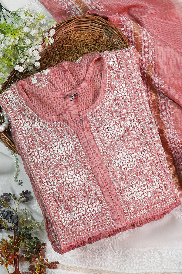 WACA Coral Rose - Silk Kota Doria Kurta