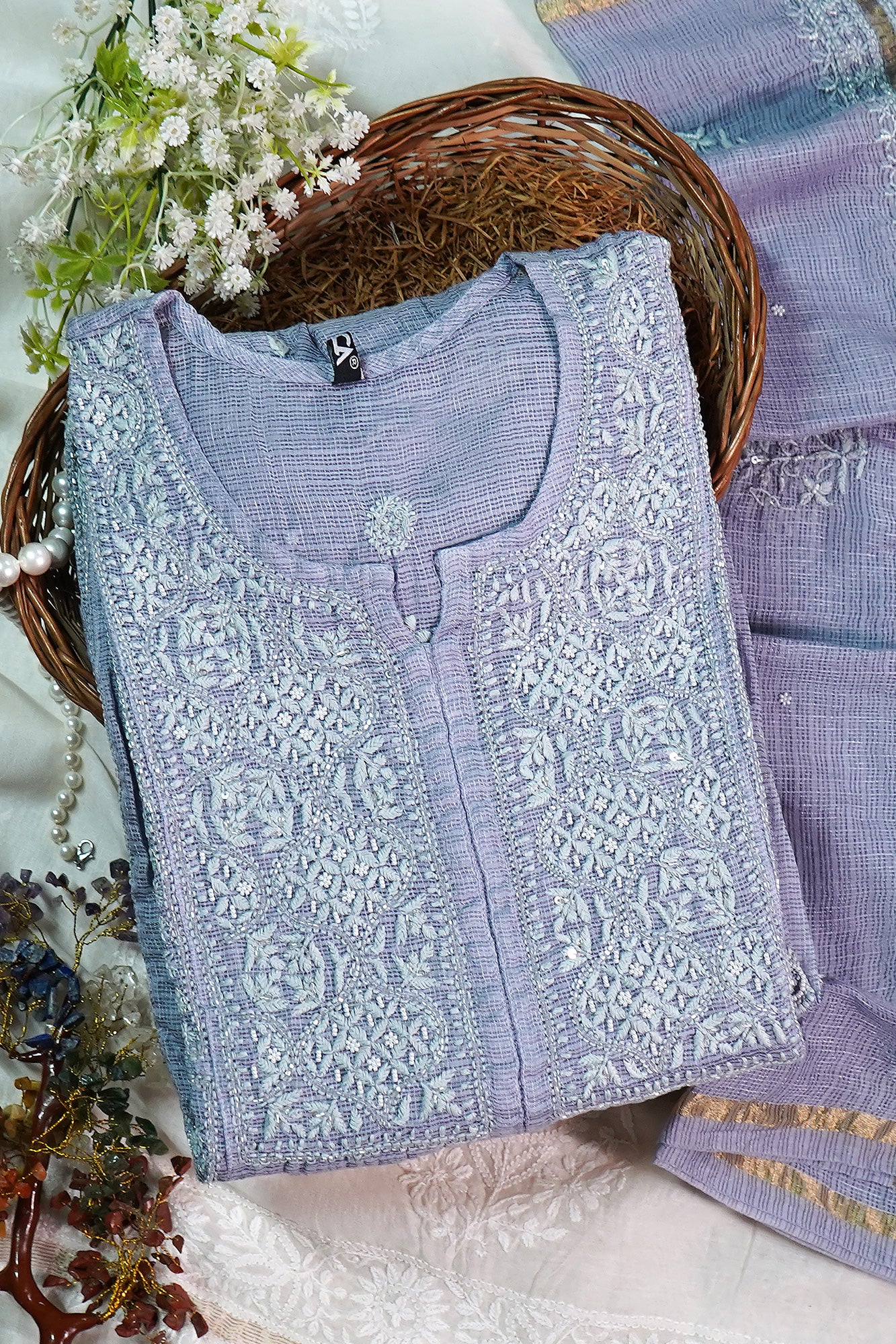 WACA Periwinkle Noor - Silk Kota Doria Kurta