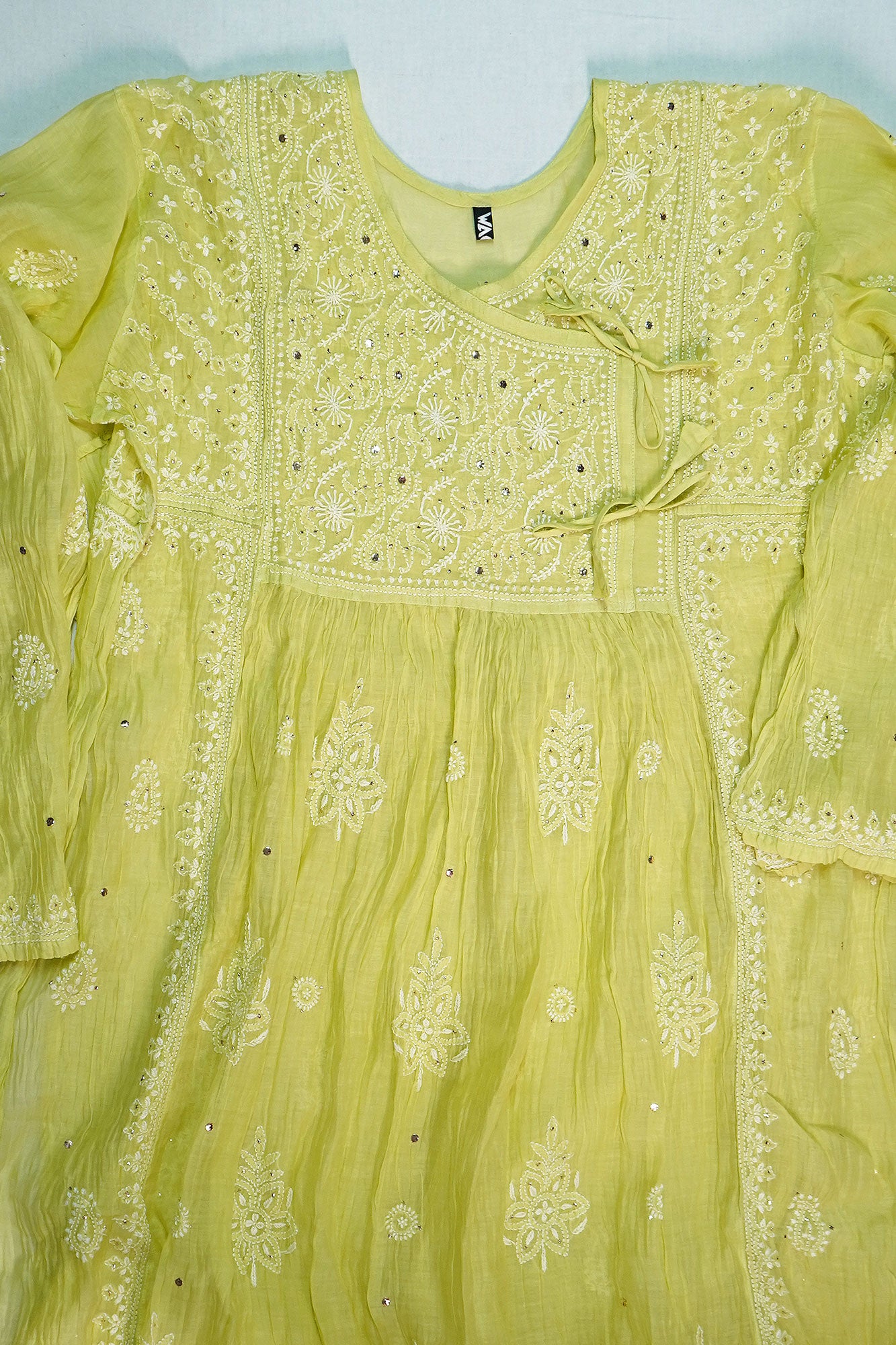 WACA Noor Pistachio - Pure Mul Chanderi Angarkha Set