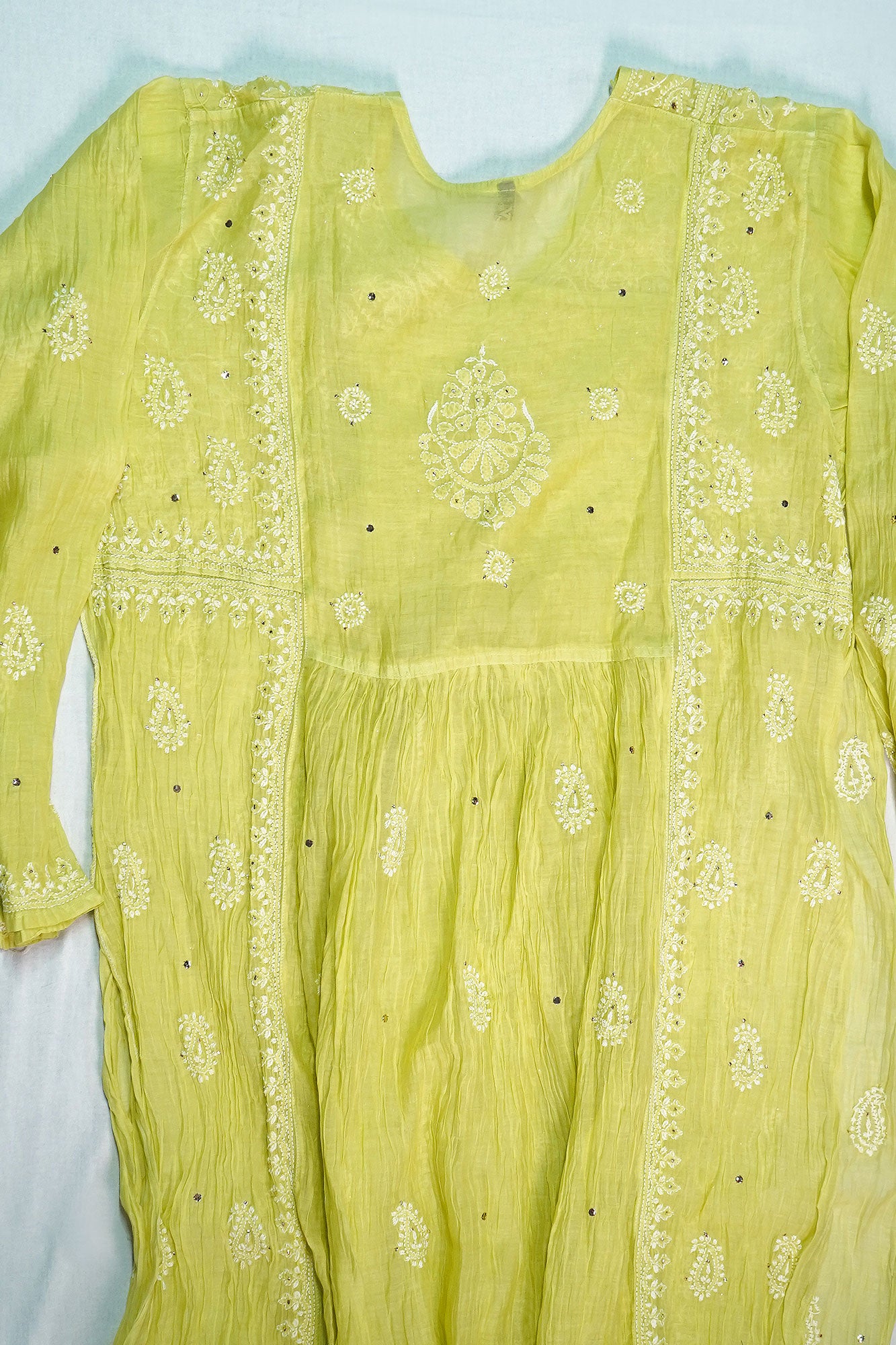 WACA Noor Pistachio - Pure Mul Chanderi Angarkha Set