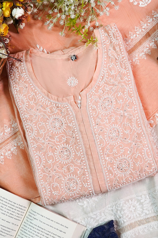 WACA Rang-e-Peach Noor - Pure Chanderi Silk Kurta