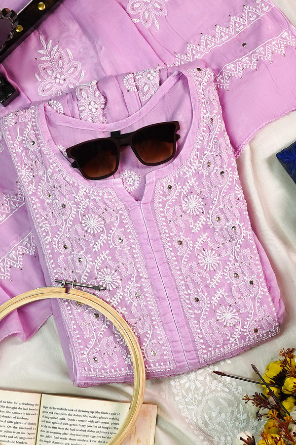 WACA Lucknawi Gulabi Noor- Mulcotton Kurta
