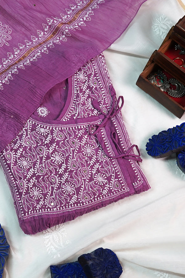 WACA Gulnaar-E-Lucknow - Pure Mul Chanderi Angarkha Set