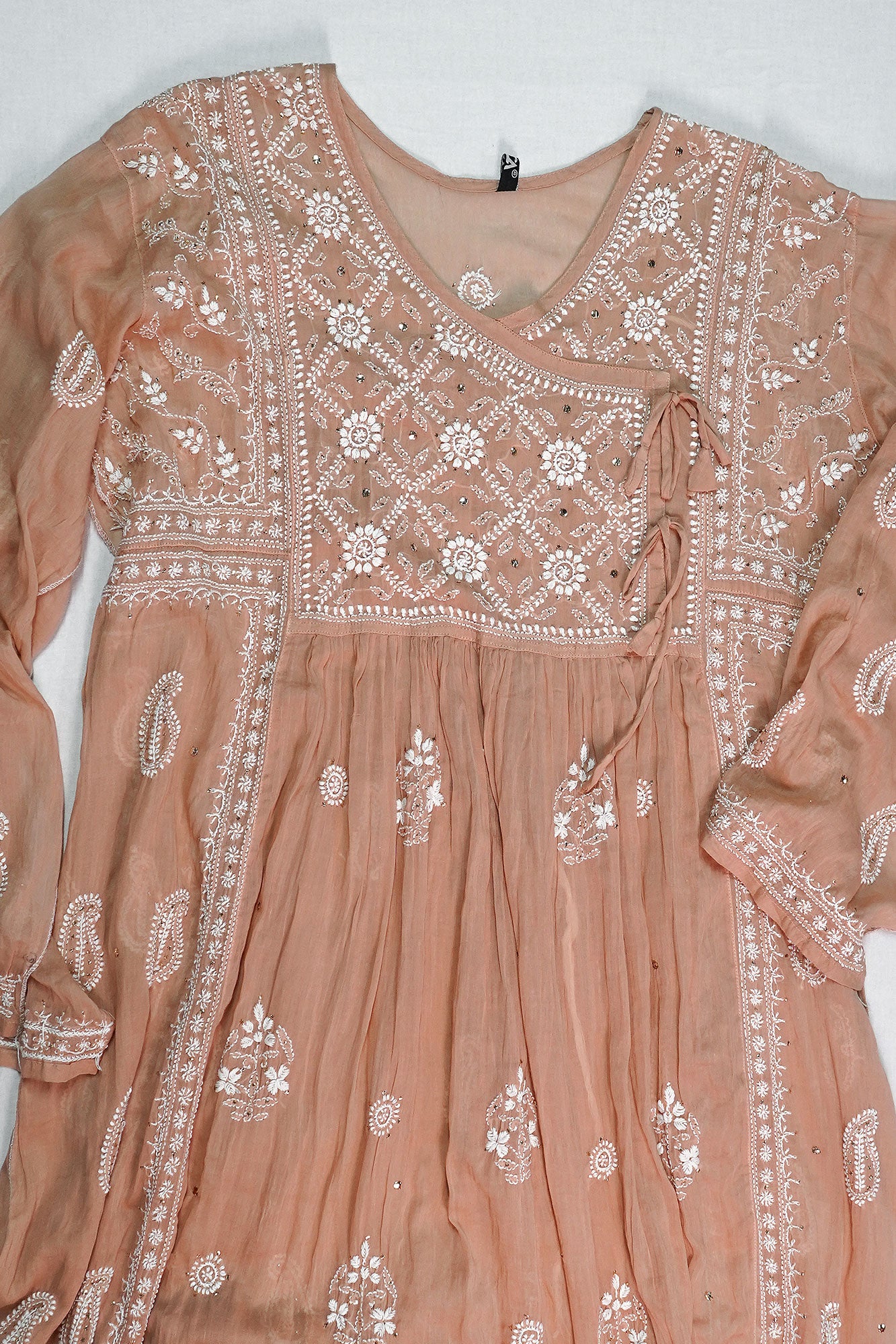 WACA Gulnaar Peach-e-Lucknow Pure Mul Cotton Angarkha Set