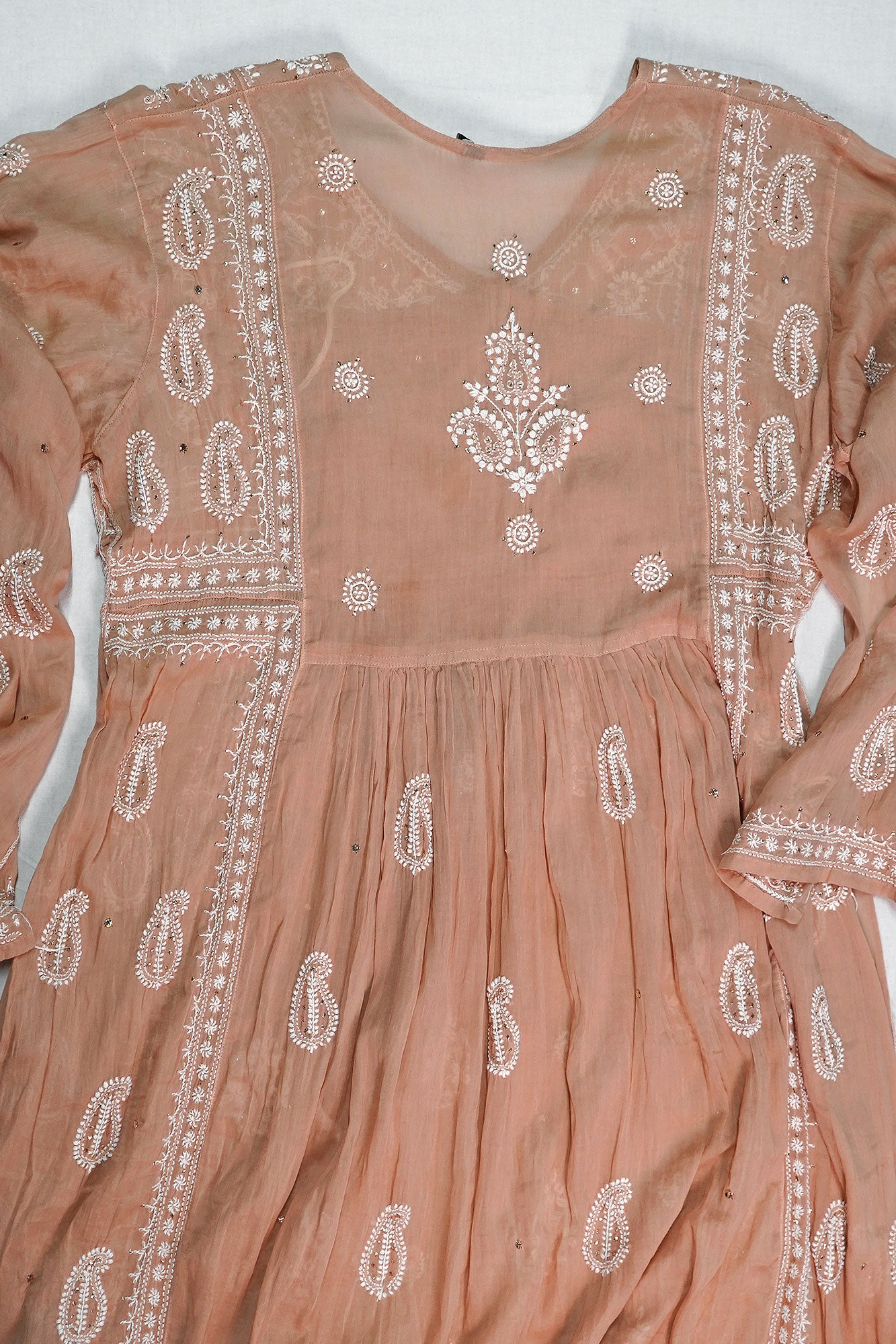 WACA Gulnaar Peach-e-Lucknow Pure Mul Cotton Angarkha Set