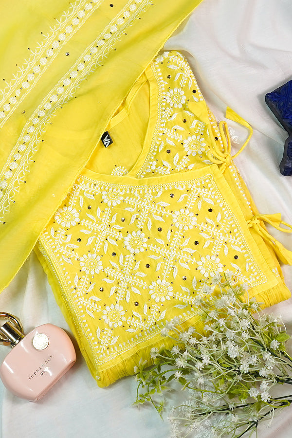 WACA Shabnami Peela- Pure Mul Cotton Angarkha Set