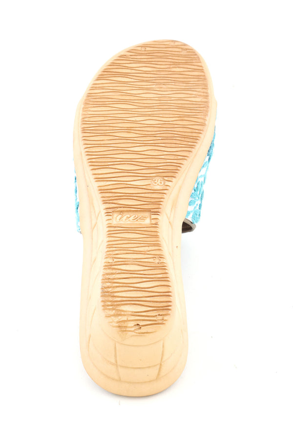 AQUA GREEN AND GOLD CHIKANKARI HEELS