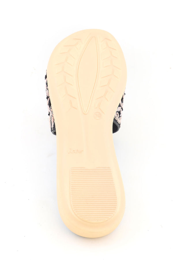 BLACK AND GOLD CHIKANKARI FLATS WITH ZARDOZI EMBELLISHMENTS