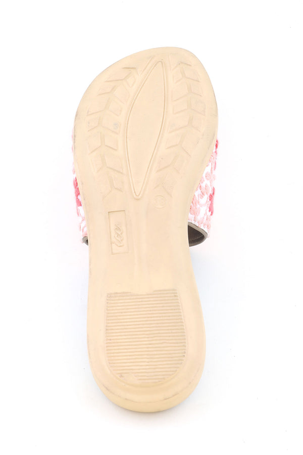 PEACH AND GOLD OPEN TOED CHIKANKARI FLATS