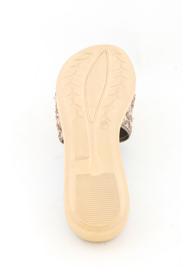 BEIGE AND GOLD CHIKANKARI FLATS WITH ZARDOZI EMBELLISHMENTS