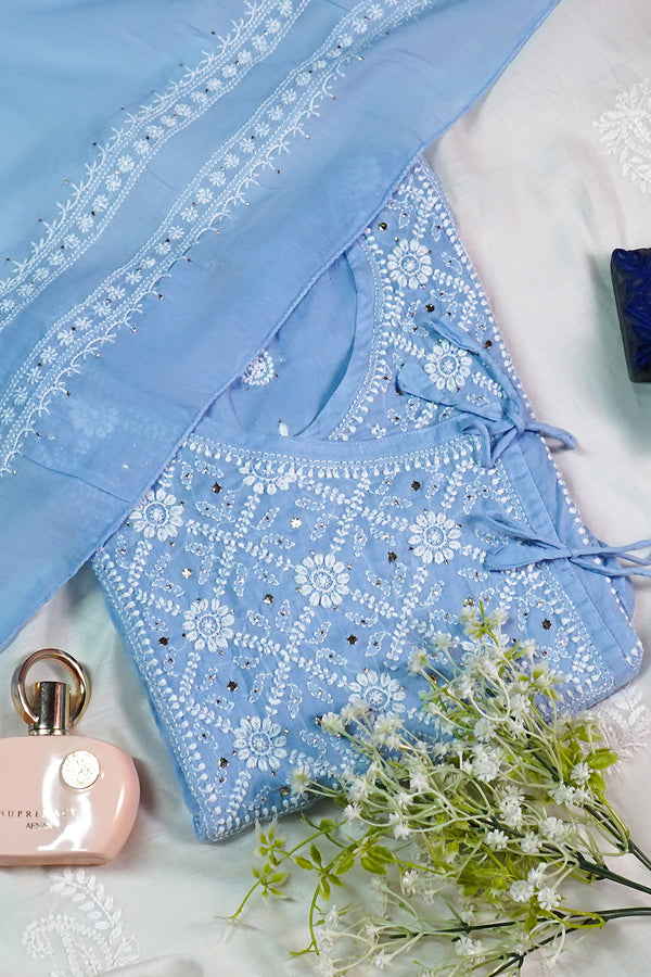 WACA Aasmani Neel - Pure Mul Cotton Angarkha Set