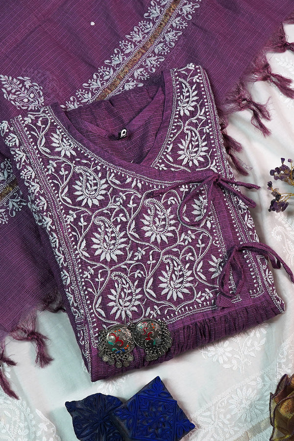 WACA Shaam-e-Gulnaar - Silk Kota Doria Angarkha Set