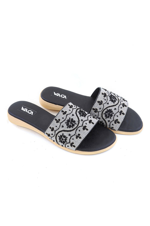 GRAY AND BLACK CHIKANKARI FLATS