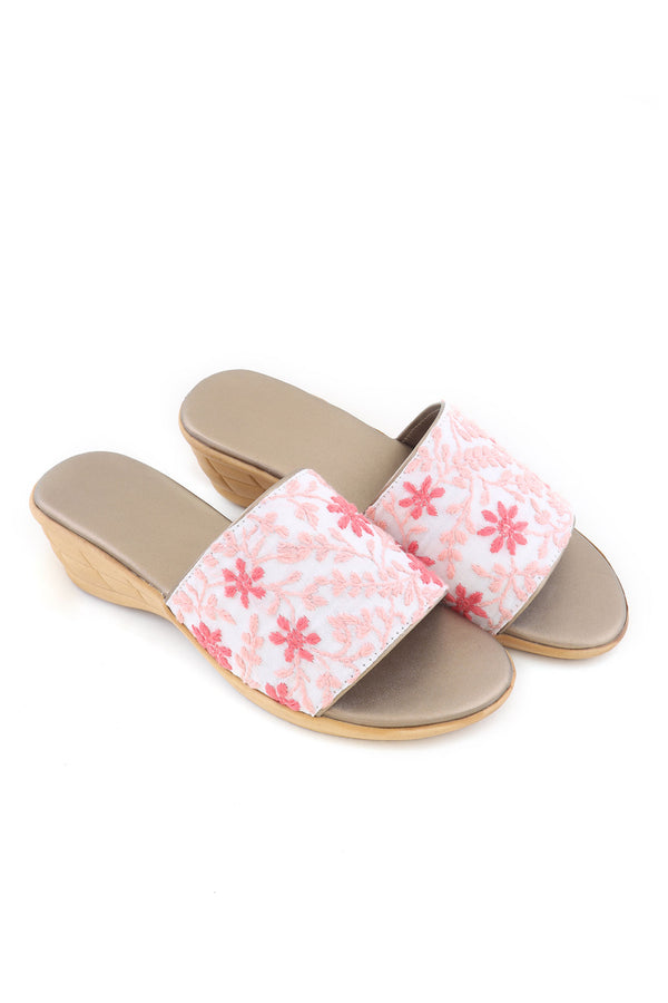 PEACH AND GOLD CHIKANKARI HEELS