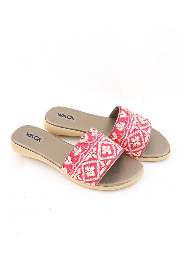 FUCHSHIA PINK AND WHITE CHIKANKARI FLATS WITH ZARDOZI EMBELLISHMENTS