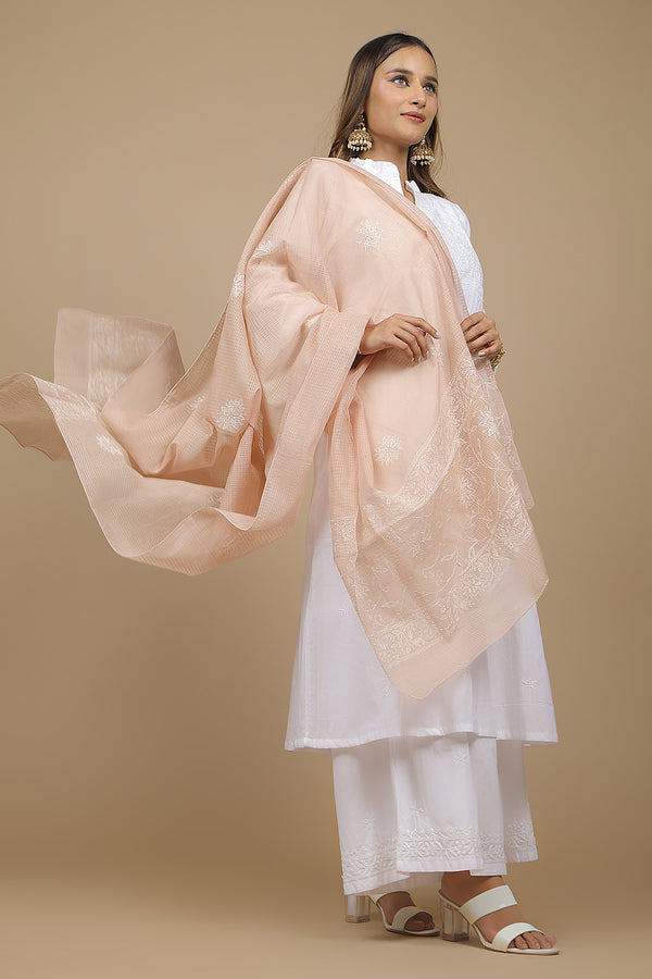WACA Tea Brown Chikankari Embroidery Dupatta