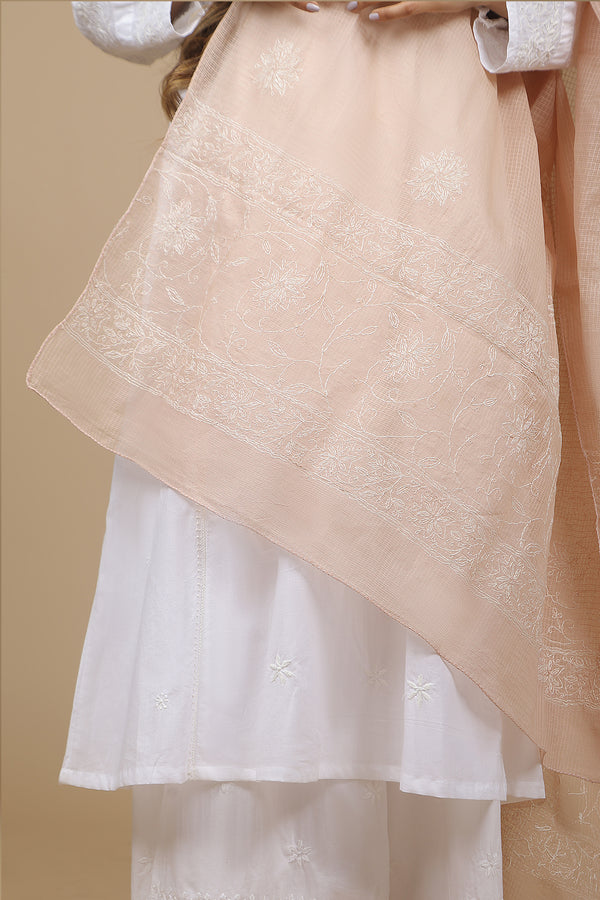 WACA Tea Brown Chikankari Embroidery Dupatta