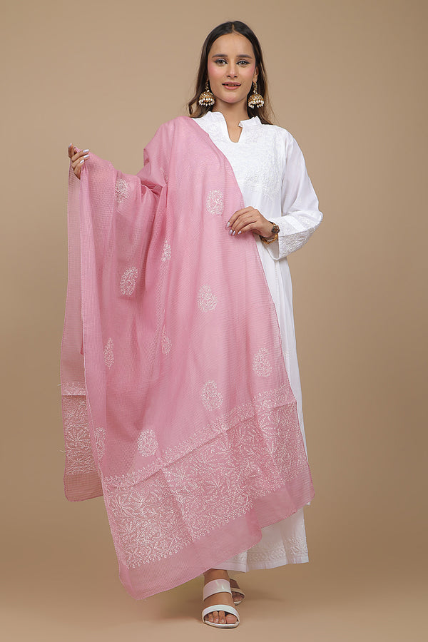 Opera Mauve Dupatta with White Embroidery