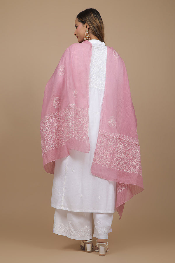 Opera Mauve Dupatta with White Embroidery
