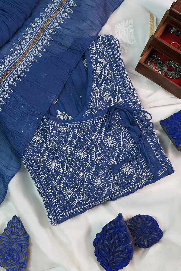 WACA Neel-e-Lucknow – Pure Mul Chanderi Angarkha Set