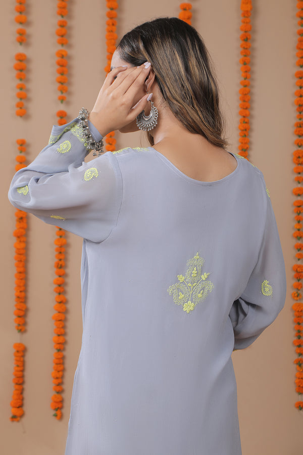 Gray Georgette Chikankari Kurta with Mukaish Work