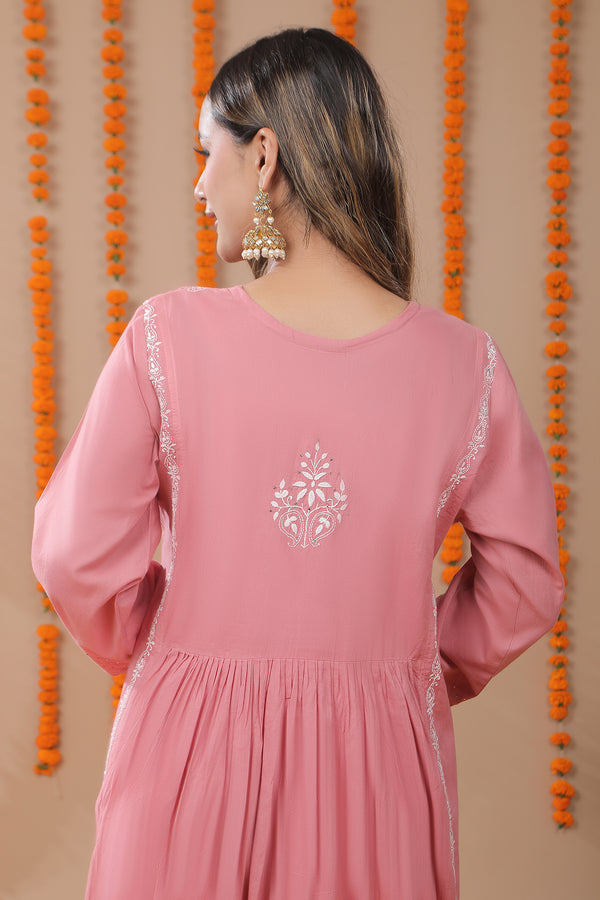 Dusty Rose Pink Chikankari Kurta with Mukaish Work