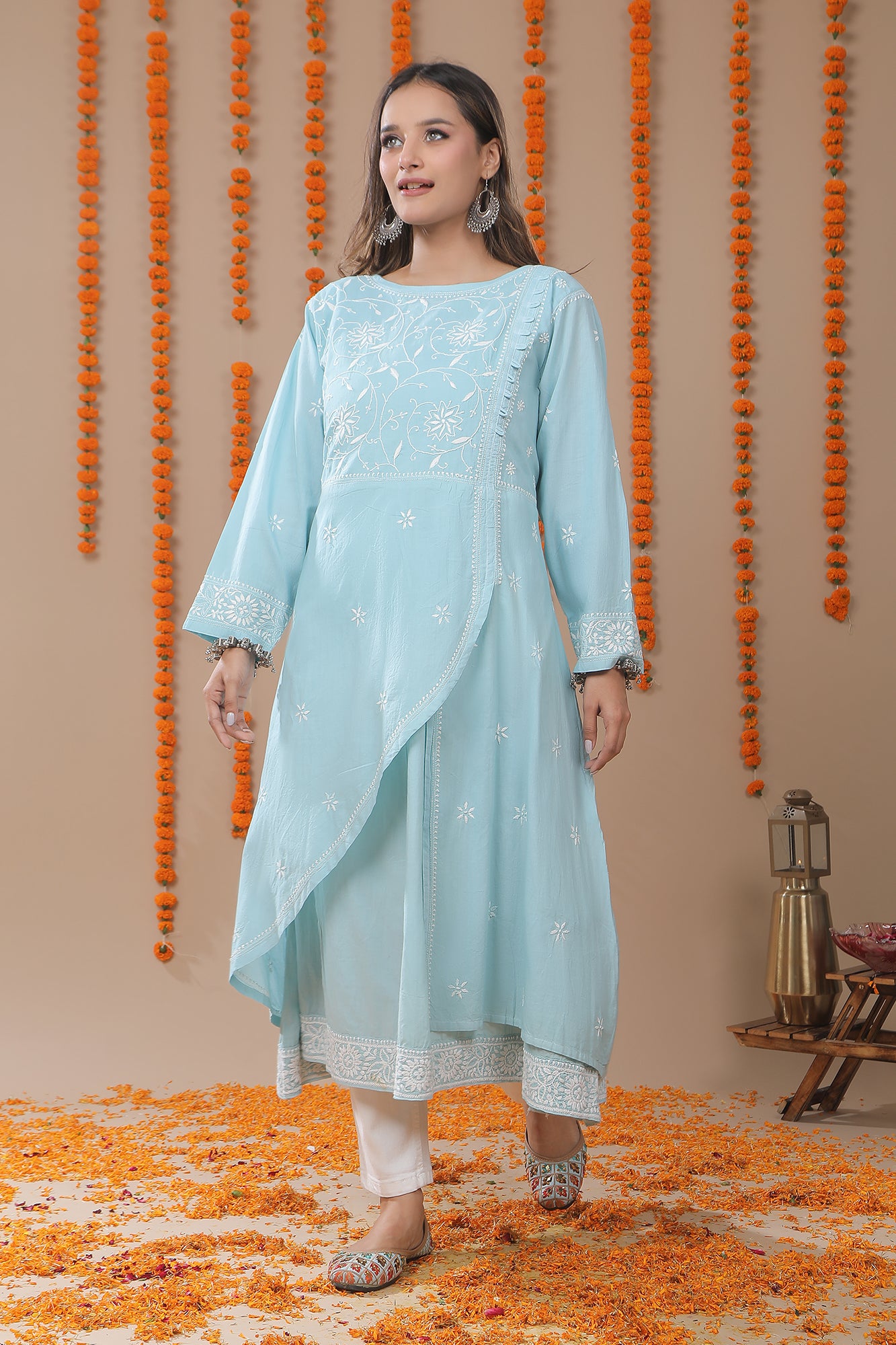 Light Turquoise Chikankari Embroidery 2 pc Dress WACA Light Turquoise Chikankari Embroidery 2 pc Dress WACA