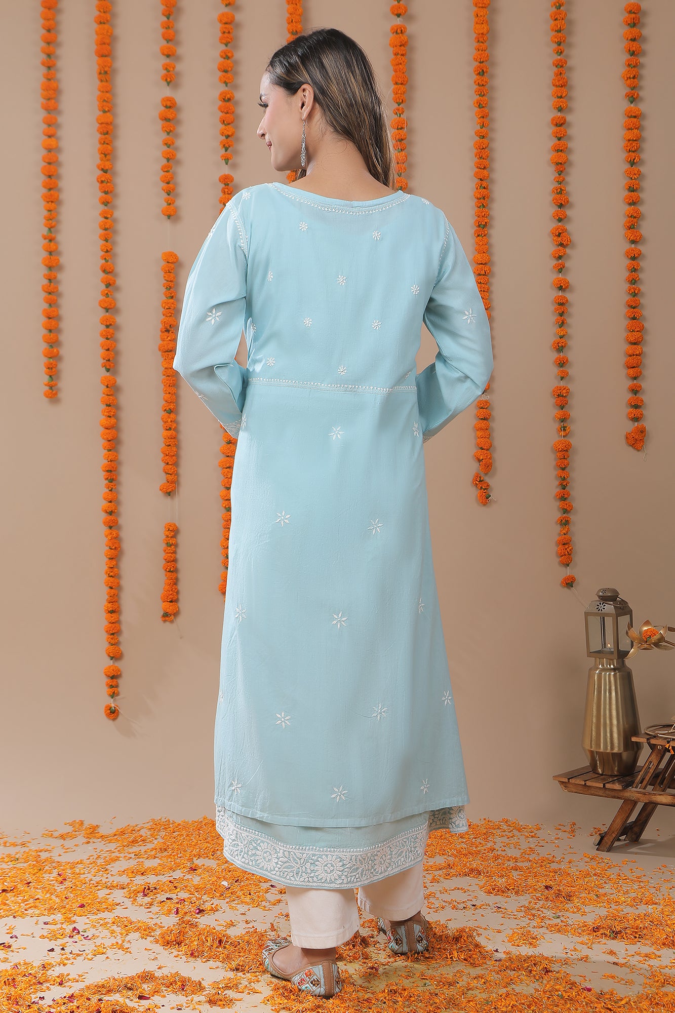 Light Turquoise Chikankari Embroidery 2 pc Dress