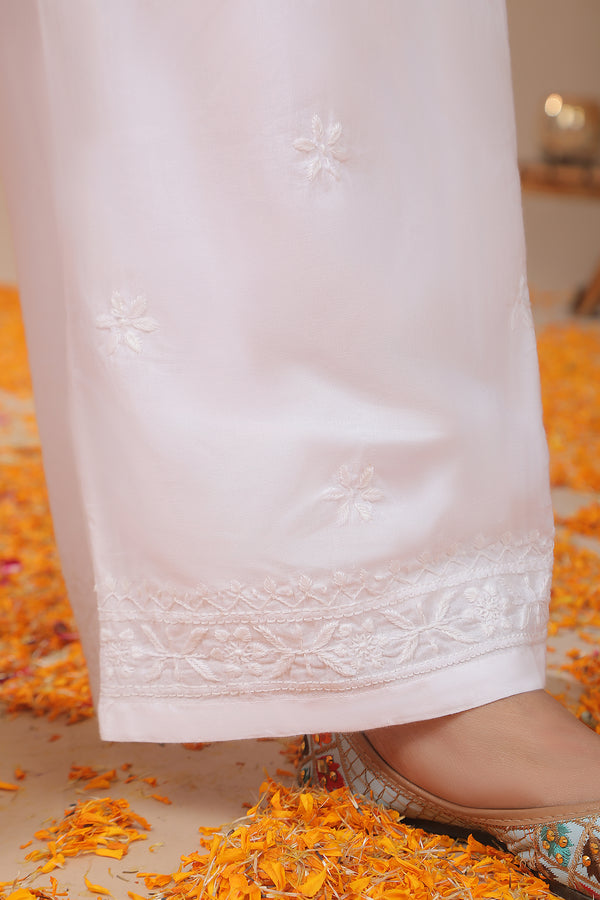 Pure Cotton White Palazzo with White Chikankari Embroidery