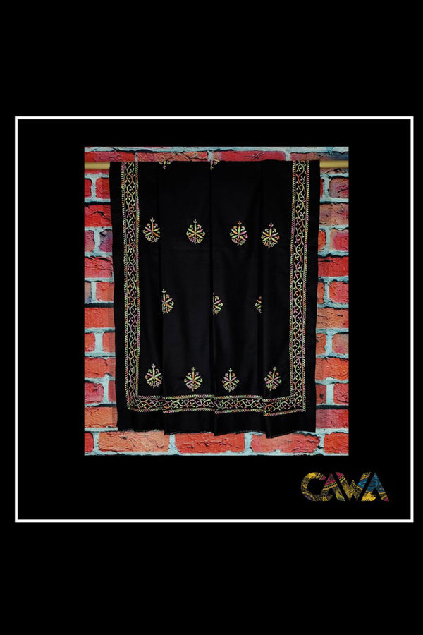 BLACK WOOLLEN SHAWL WITH CHIKANKARI