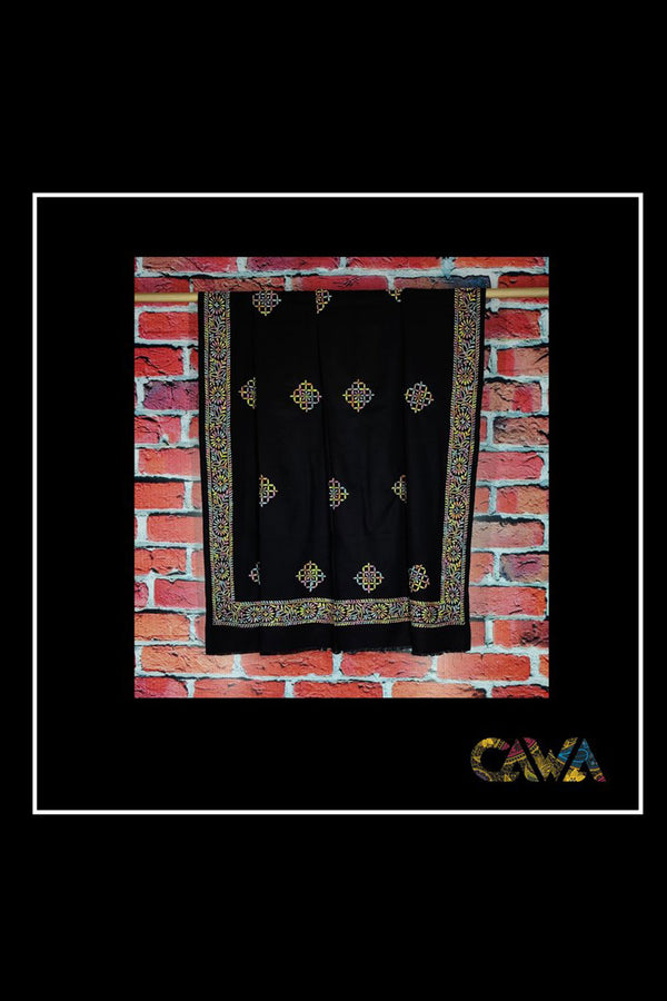BLACK WOOLLEN SHAWL WITH CHIKANKARI