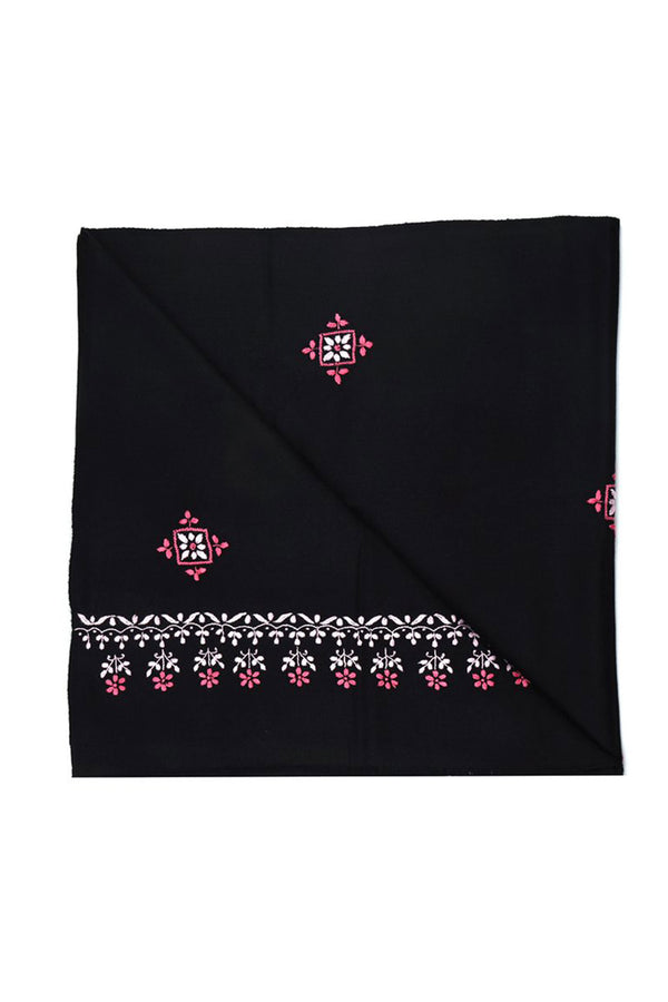 BLACK WOOLLEN SHAWL WITH PINK CHIKANKARI EMBROIDERY