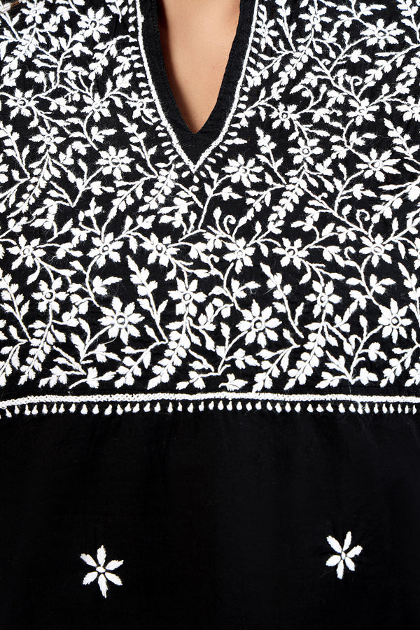 BLACK & WHITE A-LINE CHIKANKARI KURTA