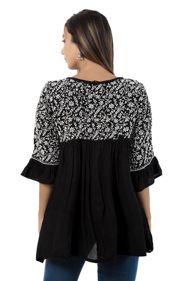 FRONT TIED BLACK AND WHITE CHIKANKARI TOP