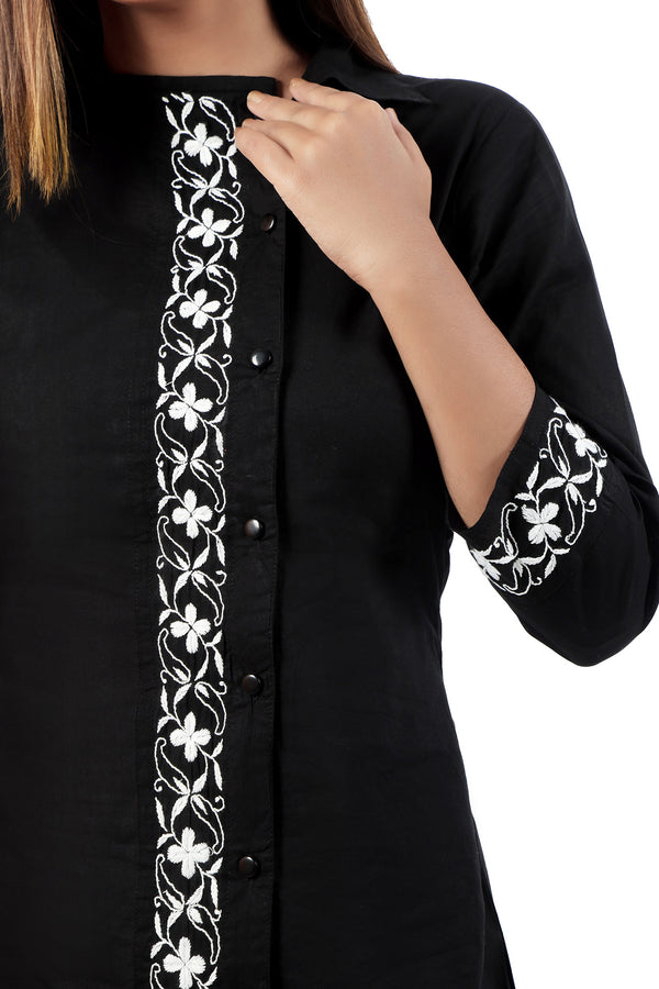 BLACK AND WHITE CHIKANKARI TUNIC KURTI