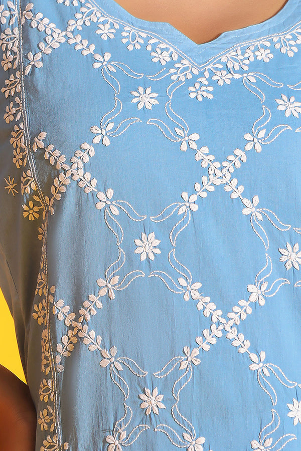 CYAN BLUE COTTON CHIKANKARI KURTA