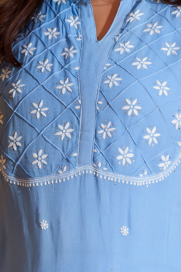 ROYAL BLUE GEORGETTE CHIKANKARI KURTA