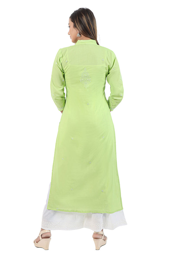 LIME GREEN CHIKANKARI KURTA