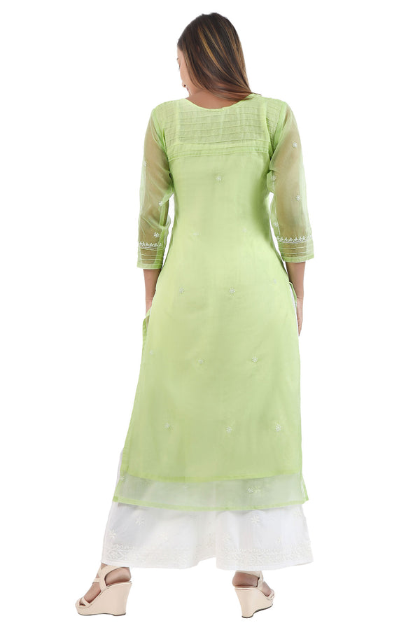 SPRING GREEN ORGANZA CHIKANKARI KURTA
