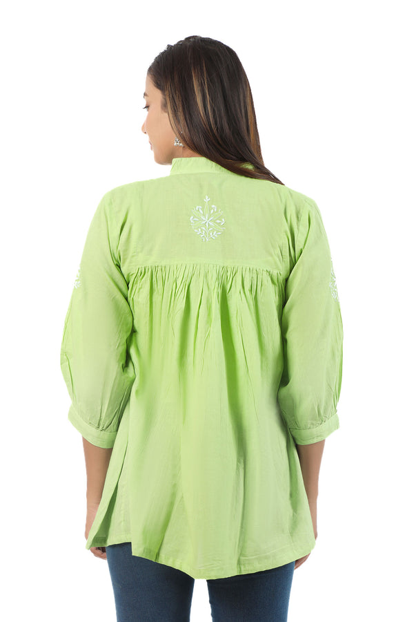 LIME GREEN CHIKANKARI FLARED TOP