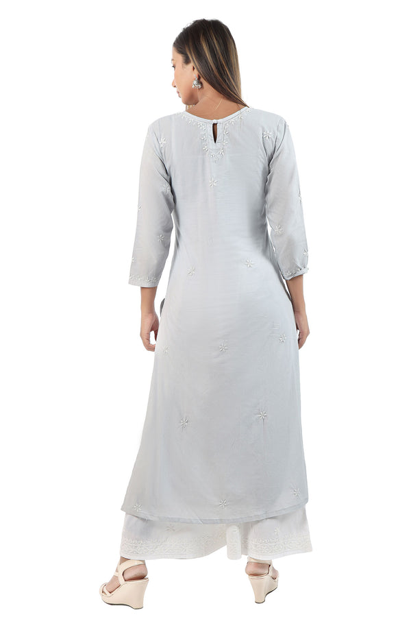 LIGHT GRAY CHIKANKARI COTTON KURTA