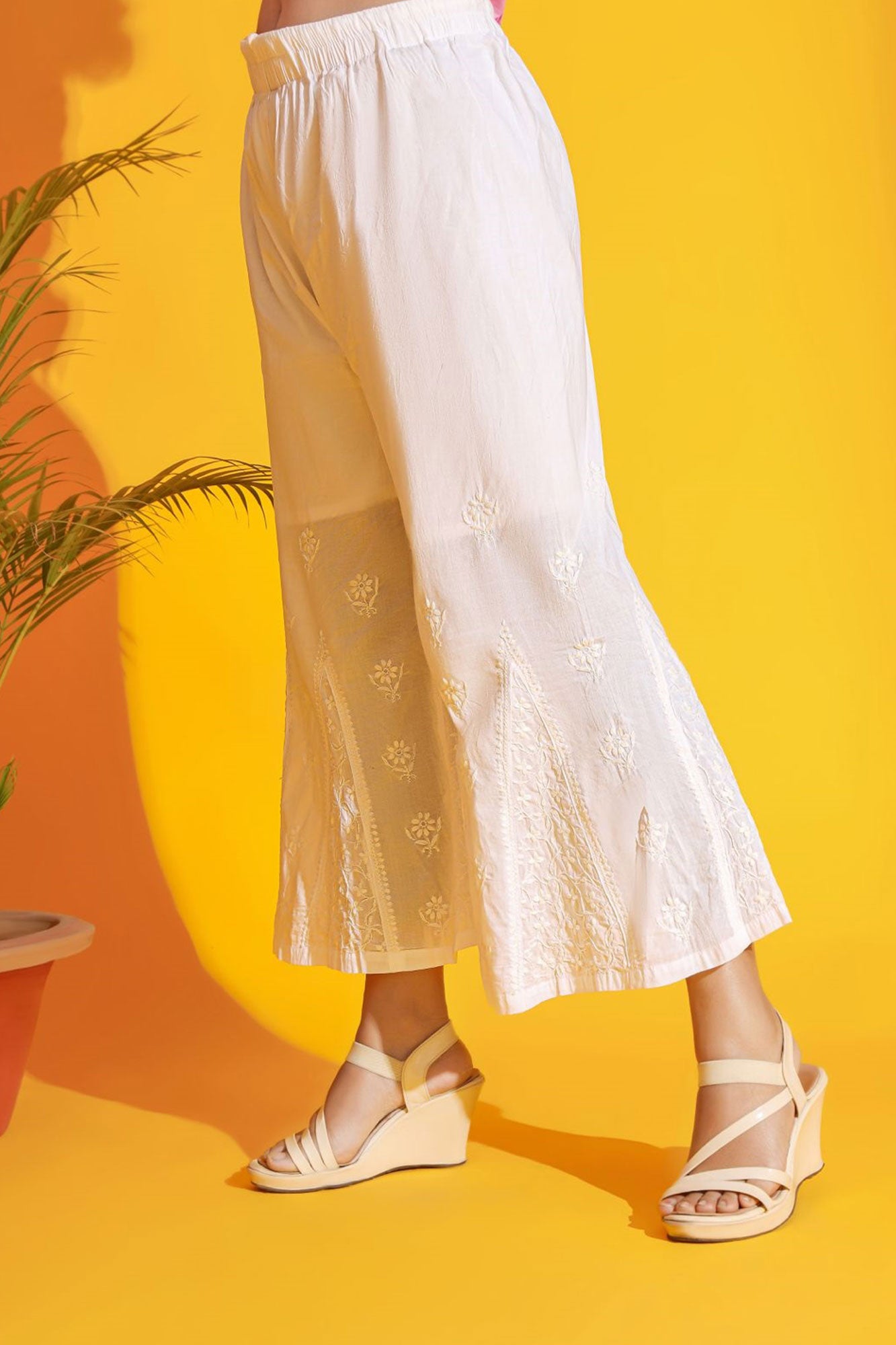 Buy online White Chikankari Straight Pant from Skirts, tapered pants &  Palazzos for Women by Clora Creation Plus for ₹800 at 68% off | 2024  Limeroad.com