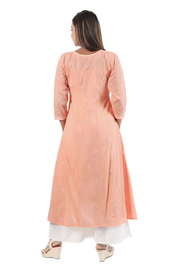 CREAMY PEACH CHIKANKARI KURTA
