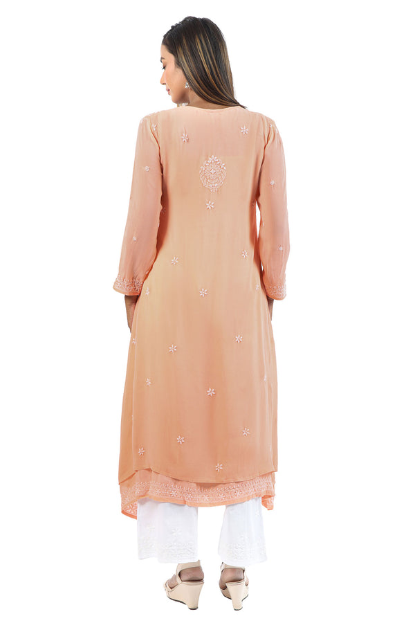 PEACH GEORGETTE FLOWY CHIKANKARI KURTA