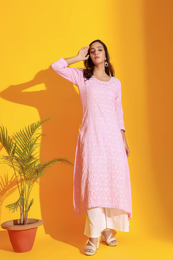 ORCHID PINK CHIKANKARI KURTA